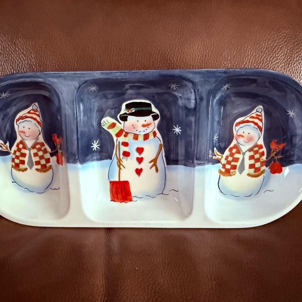 Festive Snowman Holiday Serving Tray w/ 3 seperate sections